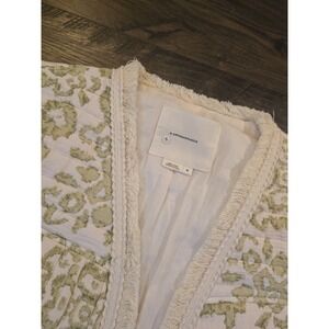 by Anthropologie Quilted Damask Bohemian Vest Jacket  Size Medium Green Cream